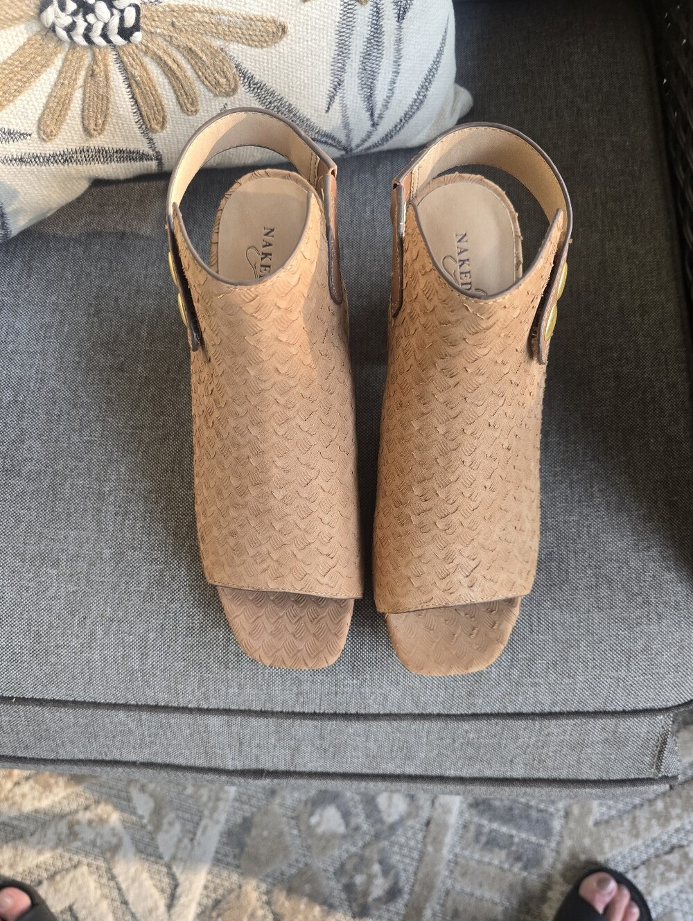 Naked Feet Tan Woven Open-Toe Slingback Mules
